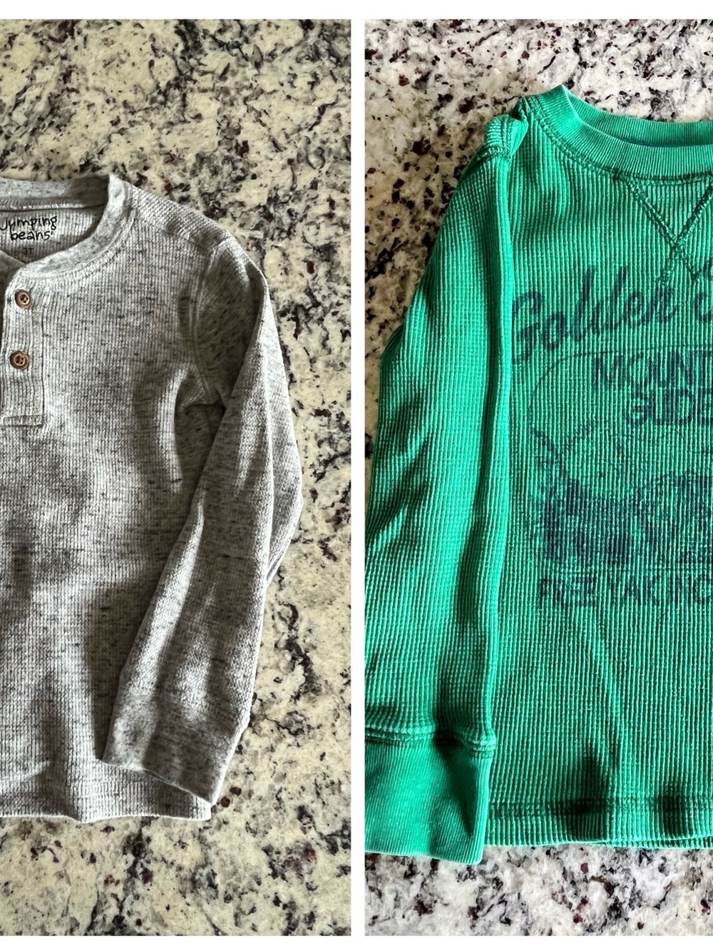 3T Gray and Green Ribbed Crewnecks